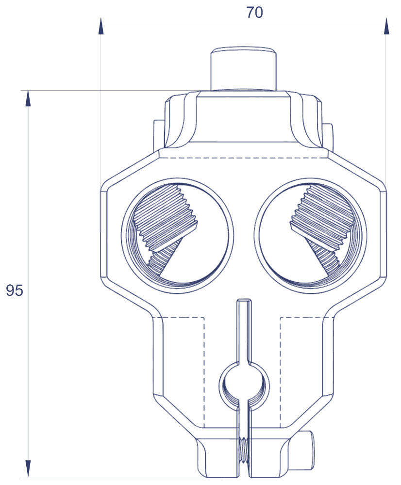 Rysunek techniczny TOC-2/N – widok z przodu, 70 × 95 mm